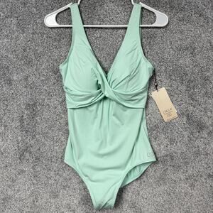 CALIA By Carrie Underwood One Piece Swimsuit Womens 10 Brook Green Twist Front